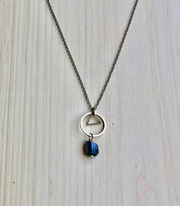 Black Tourmaline Circle & Triangle Necklace